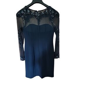 MARINA Women’s Navy Beaded Long Sleeve Sheath Lined Cocktail Wedding Dress 6